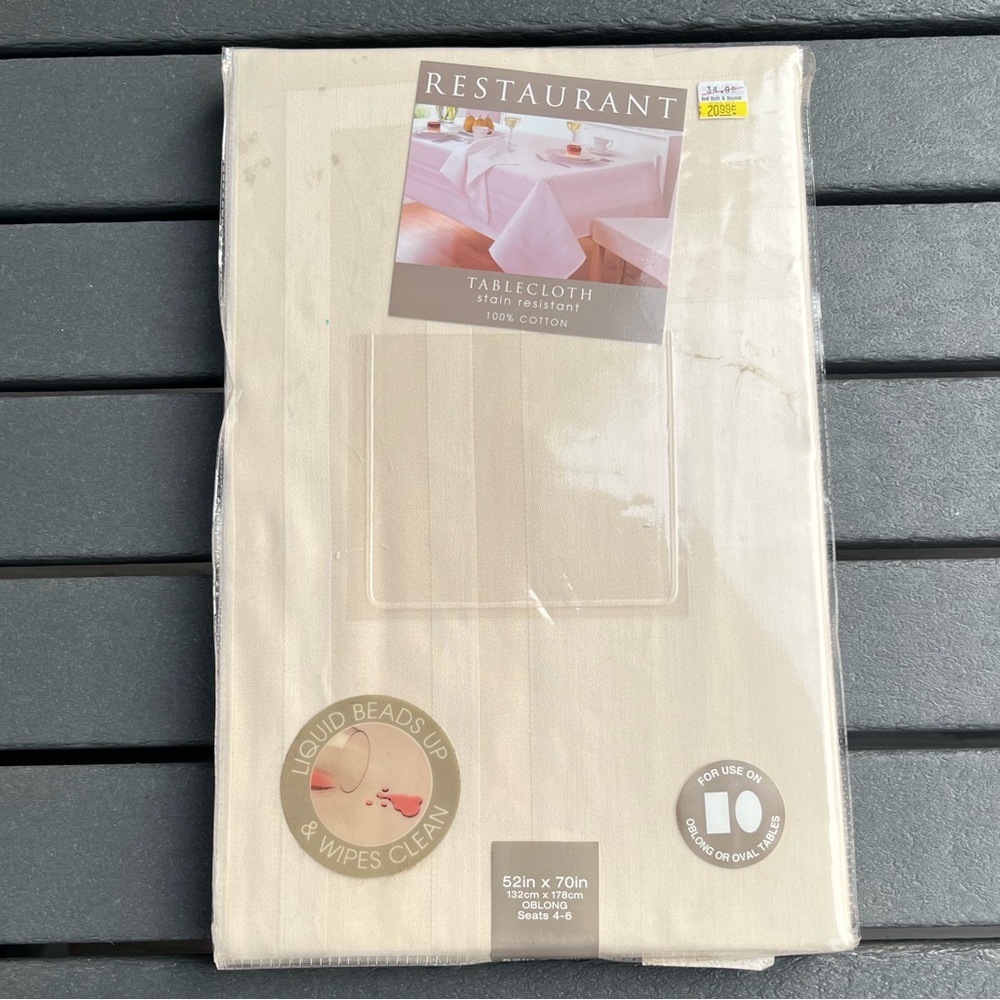 Bed, Bath, & Beyond; Beige; 100% Cotton; Rectangular Tablecloth; NWT; 52x70in